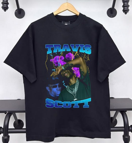Travis Scott Blue Graphic Black T-Shirt
